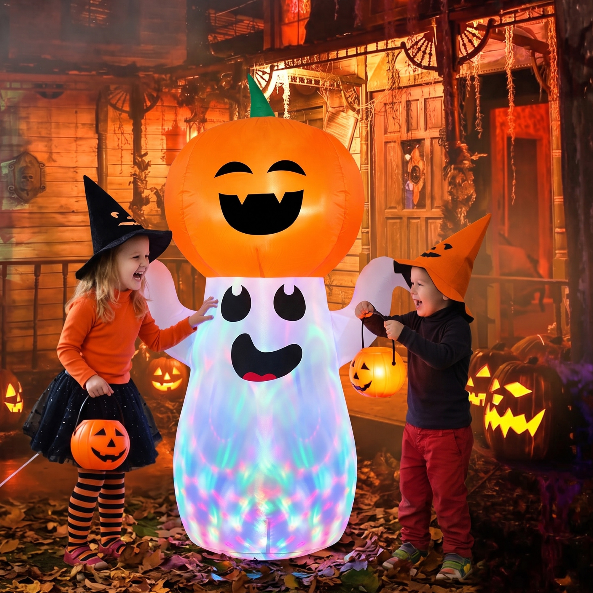 GVDV 5 Ft Halloween Inflatable Pumpkin Ghost with LED Lights photo 2