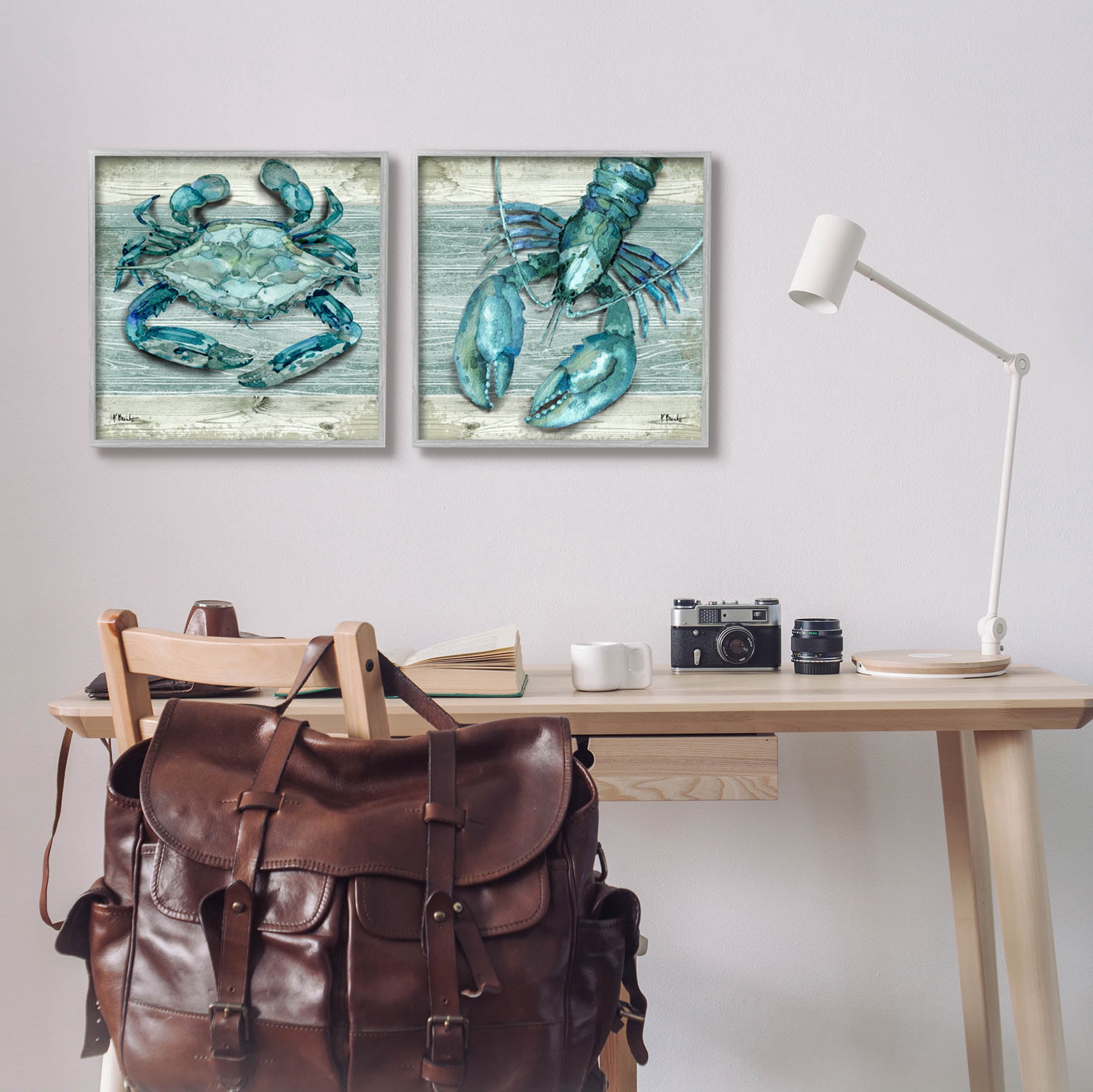 Stupell Industries Rustic Crab Northpoint Lobster Graphic Art Gray Framed Art Print Wall Art, Set of 2, Design by Paul Brent