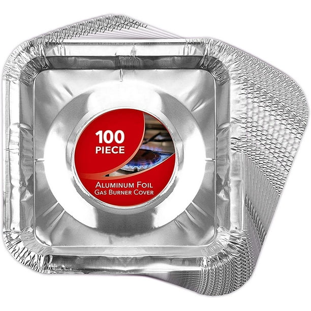 Gas Burner Covers (100 Pack) Disposable Aluminum Foil Square Stove