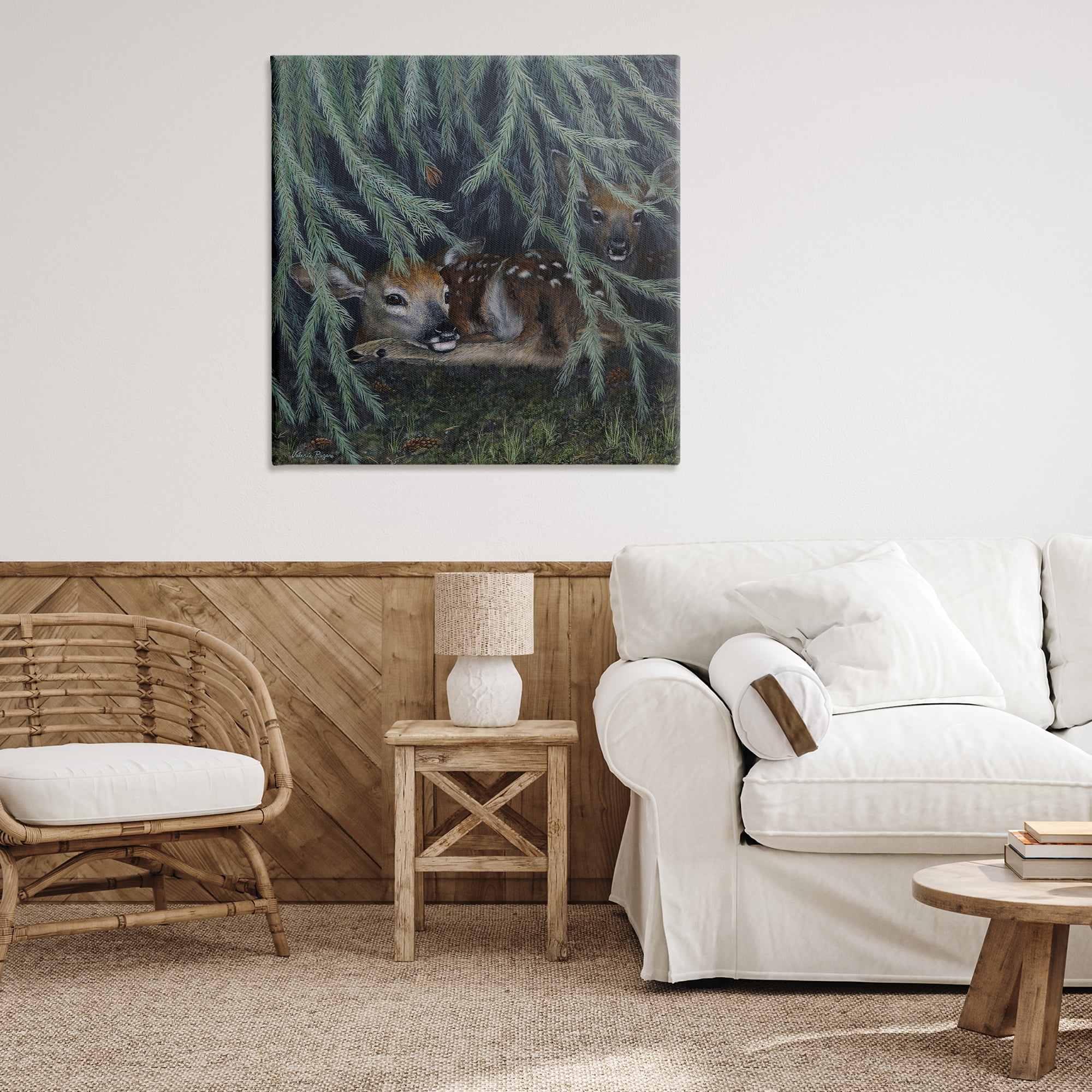 Stupell Industries Deer Under Forest Tree Animals Painting Wrapped Canvas Art Print Wall Art, 36 x 36
