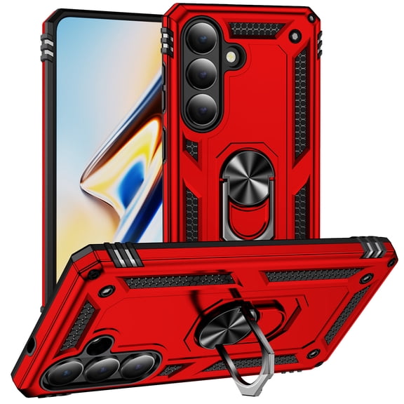 For Samsung Galaxy S26 Case ,Heavy Duty Shockproof Cover Built in Metal 360-Degree Rotating Ring Holder Magnetic,Anti-Scratch,Dual Layer Military-Grade Drop protection,Red