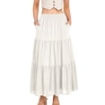 thumbnail image 2 of HBGVBA Women's Maxi Skirts,Ruffle Pleated Skirts,Solid Color Elastic Waist 3 Tier Skirt Linen with Pockets Long Skirts, 2 of 5