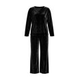 thumbnail image 4 of Xijirk Women 2 Piece Velvet Outfit V Neck Long Sleeve Loose Top and Wide Leg Elastic Waist Pants Set for Loungewear Daily Casual Wear,Black,XL, 4 of 4