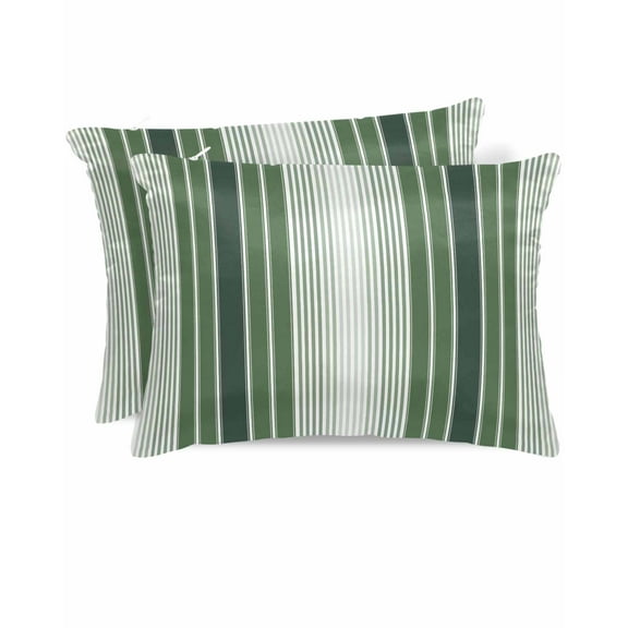 Hokiten Pillow Cases Queen Size Set of 2, Couch Pillow Covers, Dark Green Ombre Stripe Satin Pillowcases with Zipper for Hair/Skin, Pillow Protector Cover, Farmhouse Simple Striped 20x30 Inches