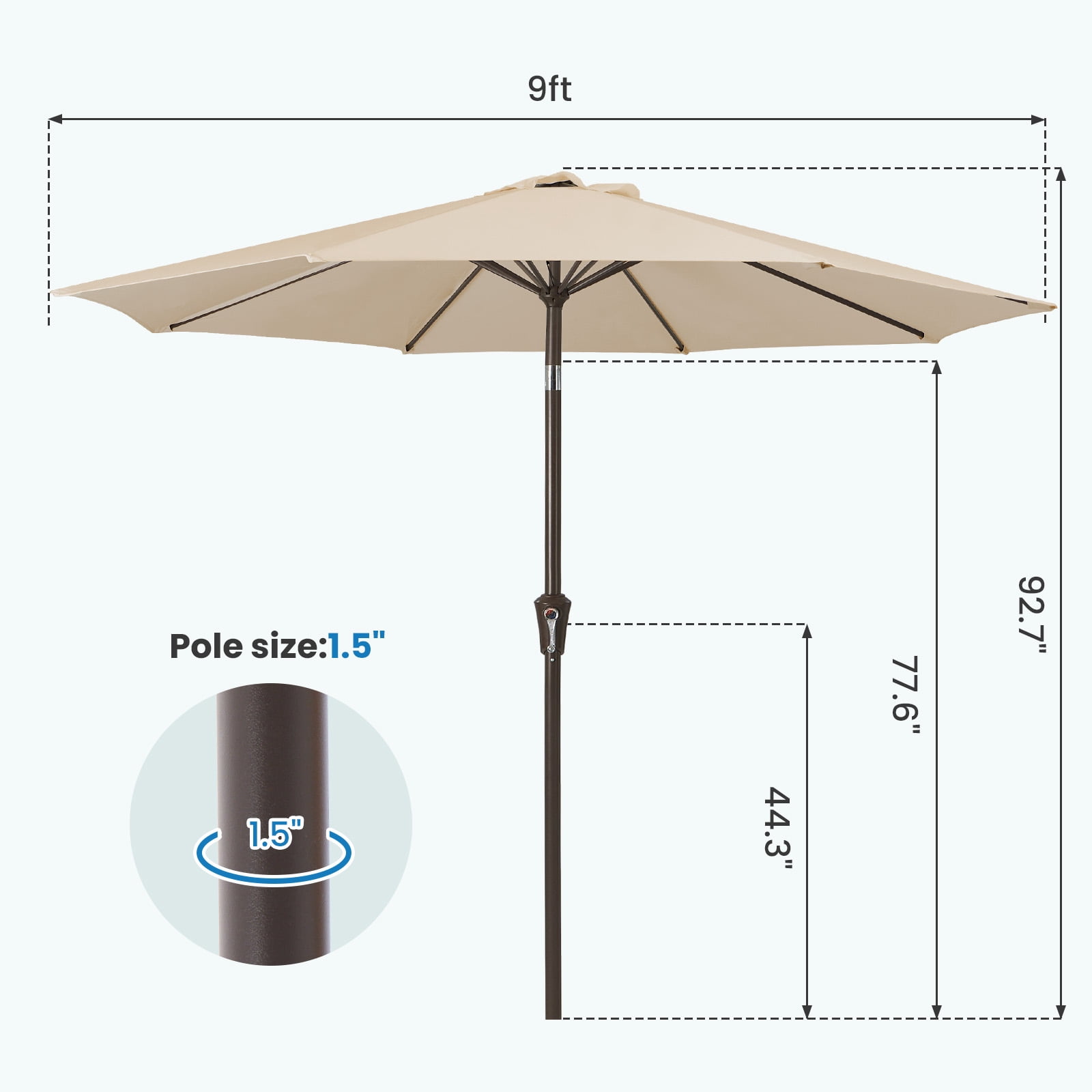 FUNDAZE 9FT Outdoor Market Patio Umbrella with Push Button Tilt & Crank Lift, UV-Resistant Canopy for Garden, Backyard, Pool&Patio Dining, Beige