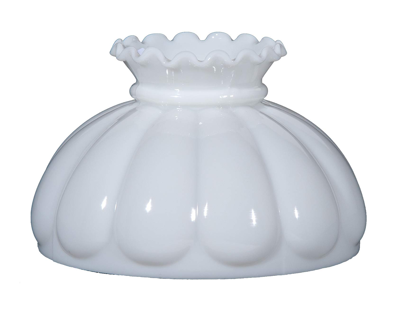 B&P Lamp® 9 7/8" Fitter Opal White Glass Melon Style Student Lamp Shade with Crimp Top Design