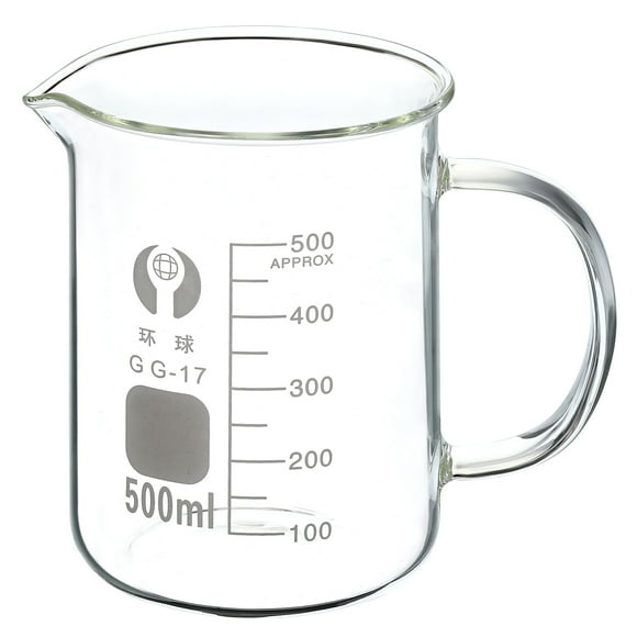 Unique Bargains 500ml Glass Beaker with Handle, 3.3 Borosilicate Graduated Lab Measuring Cups