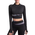thumbnail image 2 of Veste Courte pour Femmes, Haut Décontracté Sportif à Manches Longues et Col Rond en Noir, Imitation Rayonne Légère, Lavable en Machine, Convient à la Taille, 2 of 6