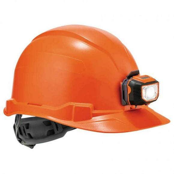 Skullerz 60143 Class E Cap-Style Hard Hat Plus LED Light with Ratchet Suspension, Orange