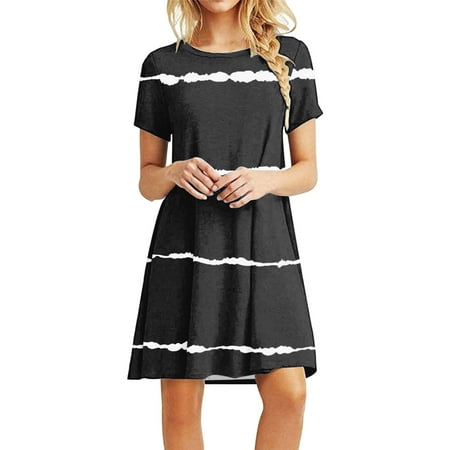Tee Shirt Dresses for Women Crew Neck/O Short Sleeve Mini Shirt Dress