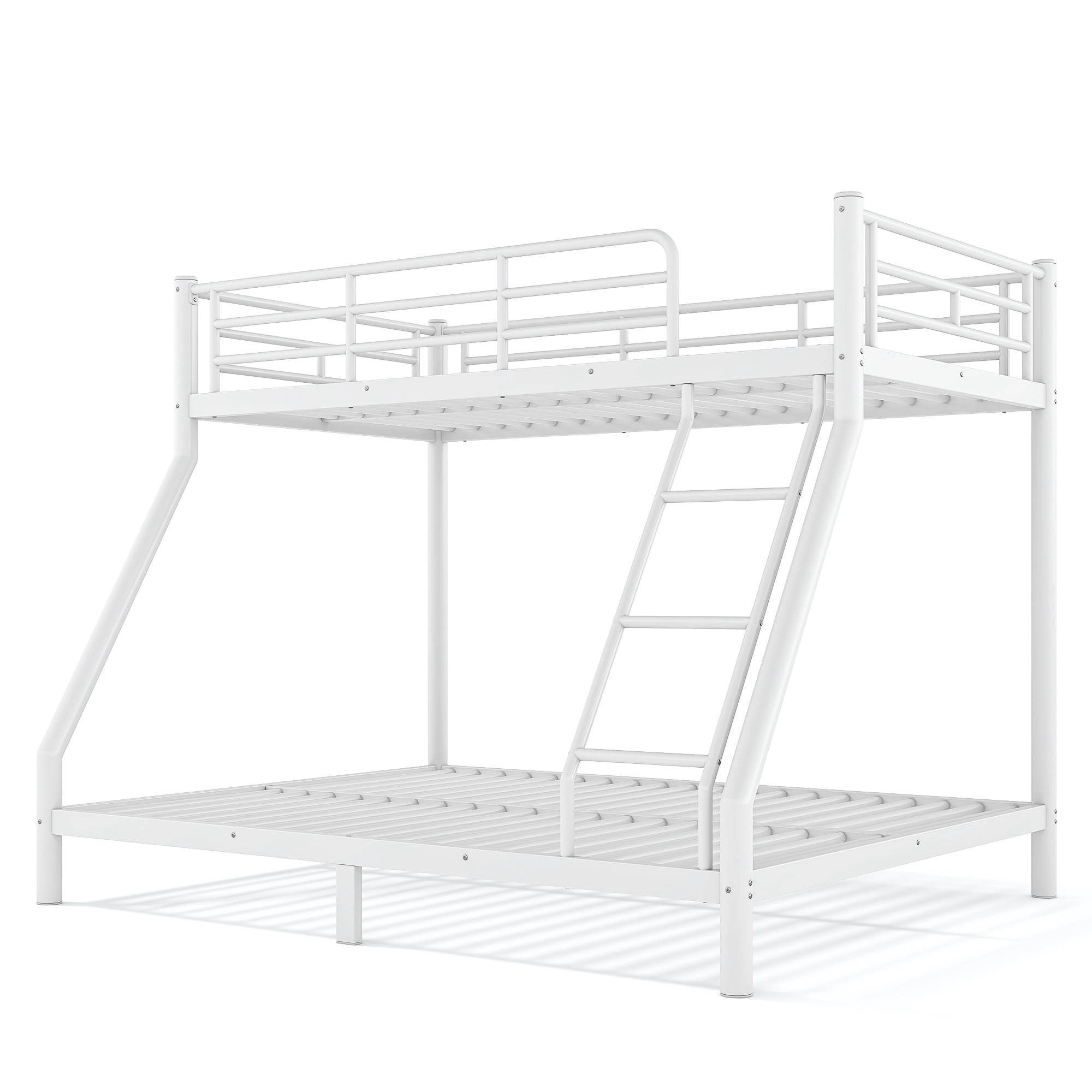 GARITIN Twin XL Over Queen Size Metal Bunk Bed 82.4 Inch, Bunk Bed Frame with Ladder and Guardrails for Teens Adults, White