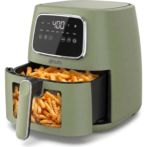 Kitchen Elite 5.5 qt Digital Air Fryer, Countertop Cooker With LED Screen, Green