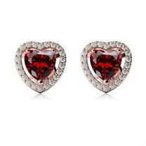 Paris Jewelry 18k Rose Gold 1Ct Halo Heart Created Garnet Stud Earrings Jewelry plated