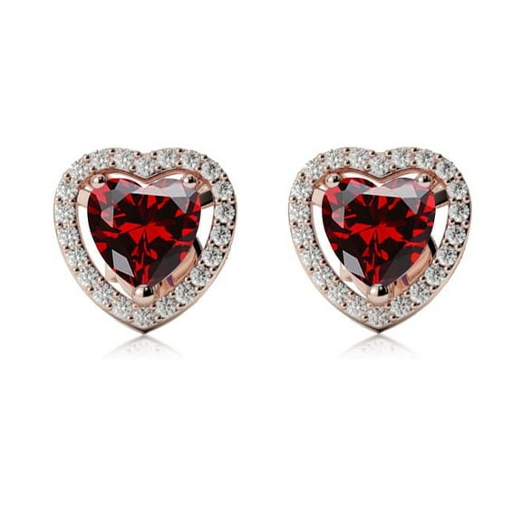 Paris Jewelry 18k Rose Gold 1Ct Halo Heart Created Garnet Stud Earrings Jewelry plated