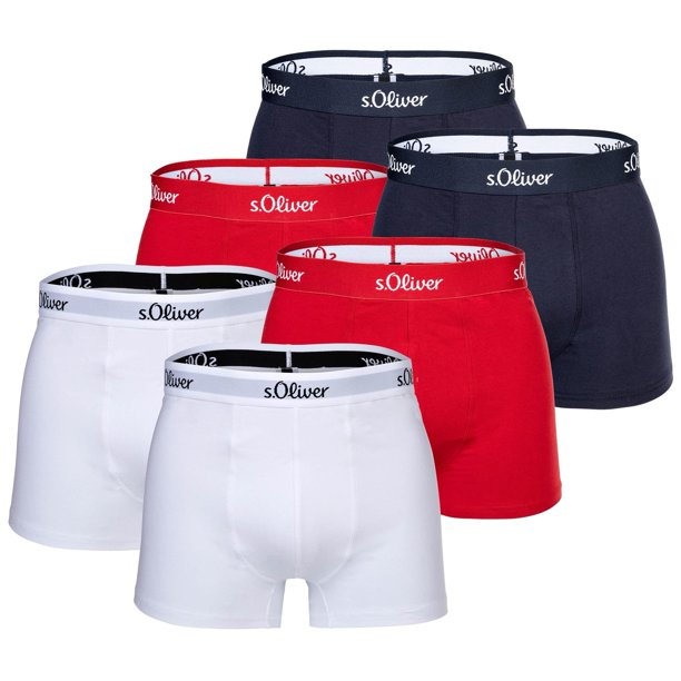 s.Oliver Calzoncillos para hombre, paquete de 6 - Boxer Briefs, Algodón Stretch Rojo/Marina/Blanco L