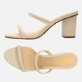 thumbnail image 4 of FSJ Women Simple Round Open Toe Sandals Two Strap Slide Mules Slip On Block Chunky Mid Heels Pumps Casual Daily Shoes Size 10.5 White, 4 of 4