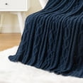 thumbnail image 5 of Battilo Navy Blue Throw Blanket,Cozy Woven Chenille Cable Knit Throw,Blue Blanket for Couch,51"x67", 5 of 9