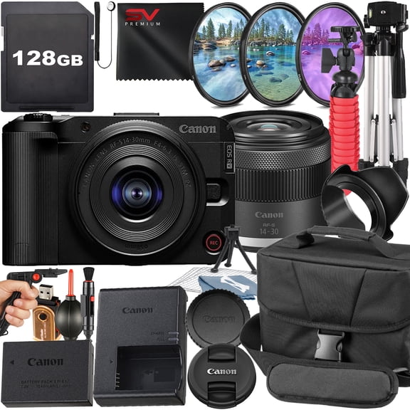 Canon EOS R50 V Mirrorless Camera with 14-30mm PowerZoom Lens   SanDisk 128GB Memory Card   Case   Filter Kit   SV Premium Accessory Bundle (International Version)