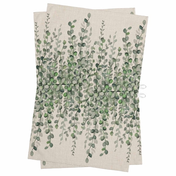 Green Eucalyptus Leaves Kitchen Towels Set of 2, Water Absorbent Dish Towel, Summer Botanical Weeping Rustic Decorative Hand Towels - Quick Drying Cloth for Cooking Baking, 18x28 Inch