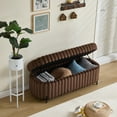 thumbnail image 2 of 49.2" Wide Ottoman Oval Storage Bench,Entryway Bench with  Faux Fur Upholstered,Flip Top Lid,Black Metal Legs,Capacity 275lbs,for Living Room,Entryway,Dorm,Bedroom,Brown, 2 of 7