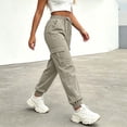 thumbnail image 4 of ZHYou No Boundarie Women's Cargo Pants with Flat Pockets Casual Cuffed Leg Drawstring Elastic Waist Jogger Pants with Pockets,Gray,Size L, 4 of 6