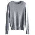 thumbnail image 3 of Sweaters for Women round Neck Long Sleeve Casual Fall Tops Crochet Knit Lightweight Pullover Fashion Clothes 2026(L Gray), 3 of 4
