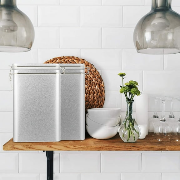 Milisten 1Pc Airtight Food Storage Container Square Tinplate For Home Use 11.8x7.9x3.9in