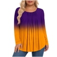 thumbnail image 2 of VBVC Women's Plus Pleated Tunic Tops,Ladies Stripe Stretchy Pullover,Gradient Breathable Shirts for Women,Orange,L-5XL, 2 of 6