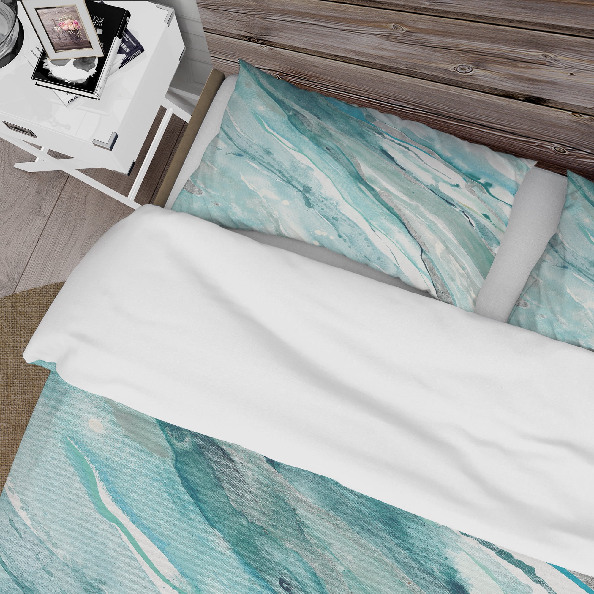 Designart 'Silver Springs II Blue Green' Farmhouse Duvet Cover Set