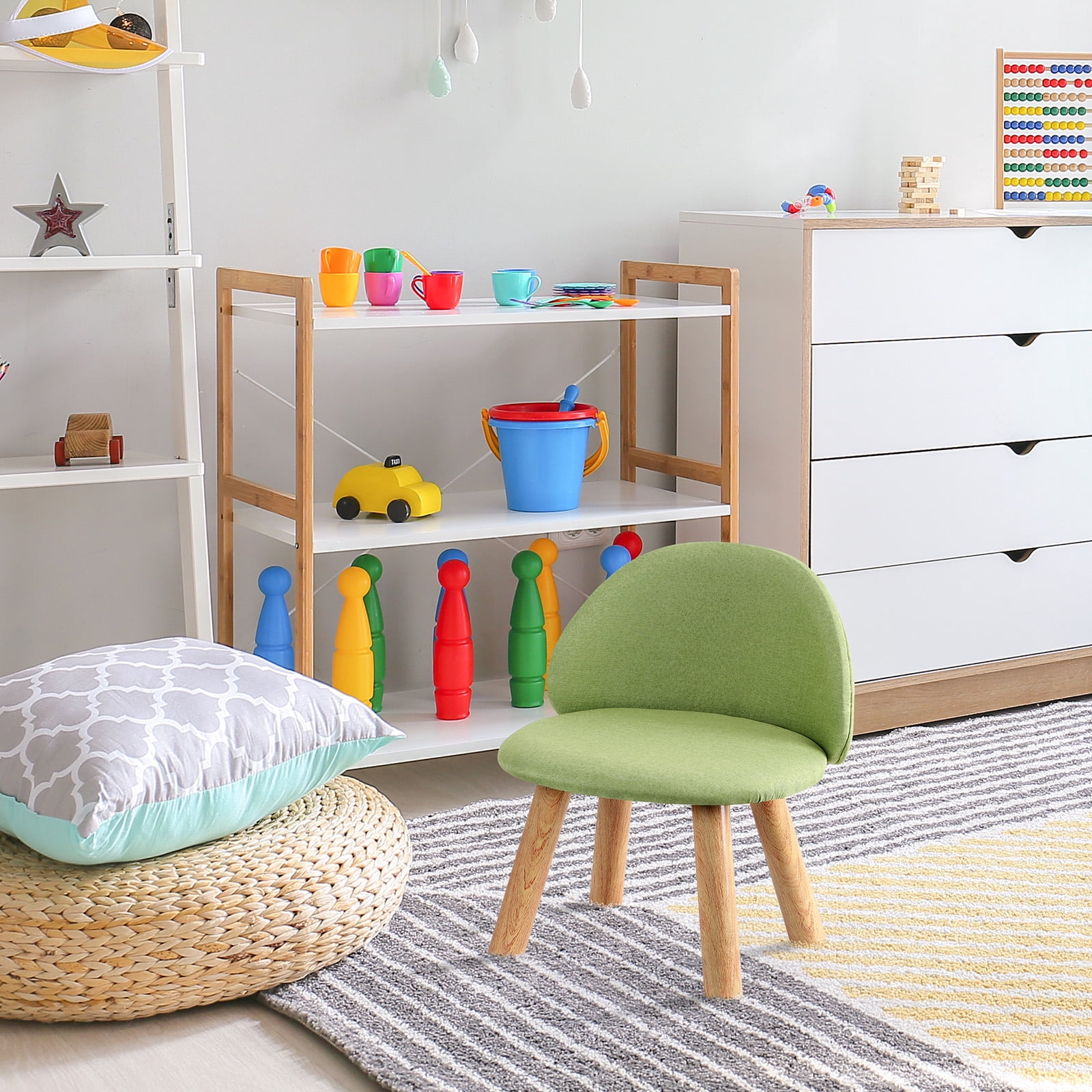 Oumilen Upholstered Kids Indoor Accent Chair with Wooden Legs, Green