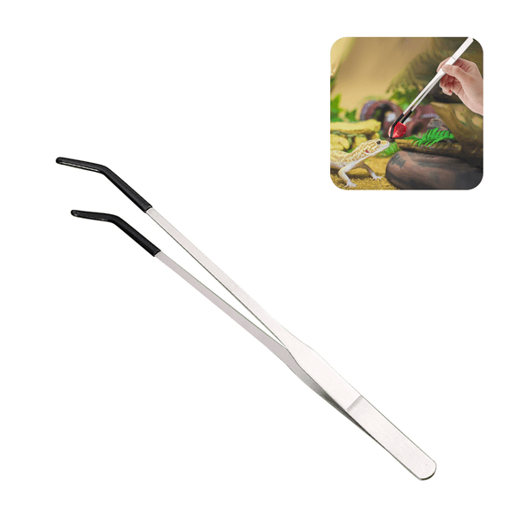 Rubber Tip Reptile Feeding Tongs, Straight & Curved | Soft Non-Scratch Tips, Aquarium Terrarium Enclosure & Craft Tools, Tank Accessories