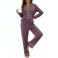 thumbnail image 5 of UVN Womens Pajamas Sets Long Sleeve Shirts and Drawstring Pants Ladies Loungewear Casual 2 Piece Matching Sets, 5 of 8