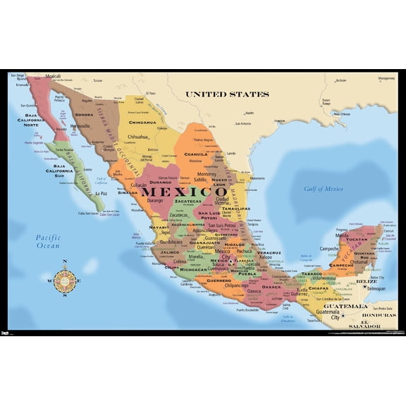 Map - Mexico Wall Poster, 22.375" x 34"