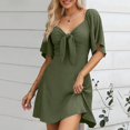 thumbnail image 2 of WENWU Womens Dresses 2024 Spring Summer Deep V Neck Elegant Bow Tie Mini Dress S XL Casual Knee Length Dresses for Women Maxi for Women, 2 of 7