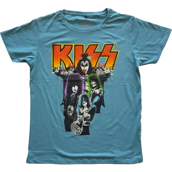 Men's KISS Neon Band Slim Fit T-shirt X-Small Blue