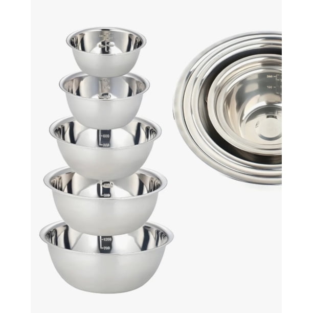 5 Bowls Tazones Cuencos Ensaladera De Acero Inoxidable Para Mezclar De 5 Piezas De Diferentes Tamaños Modelo Plateado