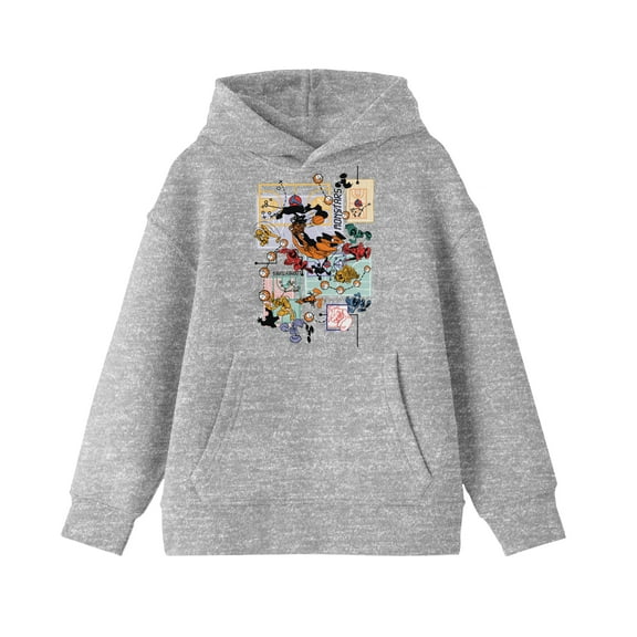 Space Jam 1996 Characters Collage Art Youth Boys Heather Grey Hoodie-M