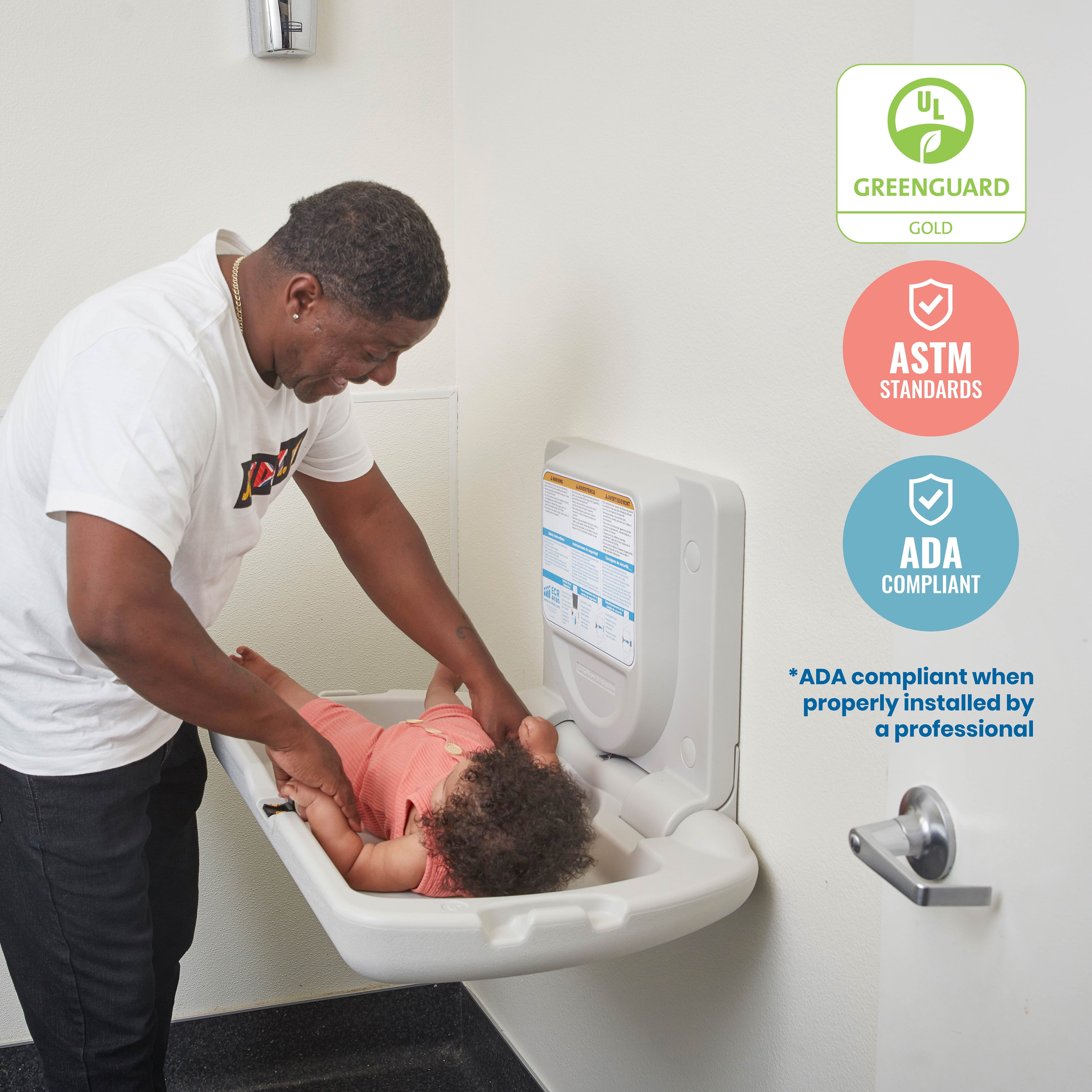 ECR4Kids Horizontal Wall-Mounted Changing Station with Slim Back, White Granite