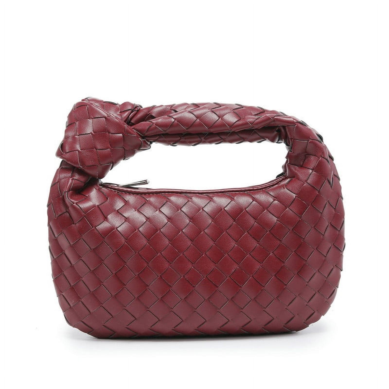 Gomayee Knoted Woven Handbag for Women Fashion Designer Ladies Hobo Bag Bucket Purse Faux Leather.Red