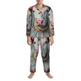 thumbnail image 3 of Picia Vintage Colorful Floral Cow Pattern Men’s Long-Sleeve Sleepwear Set - Soft 2-Piece Loungewear with Pockets, Comfy PJs for Relaxing Nights-Medium, 3 of 7