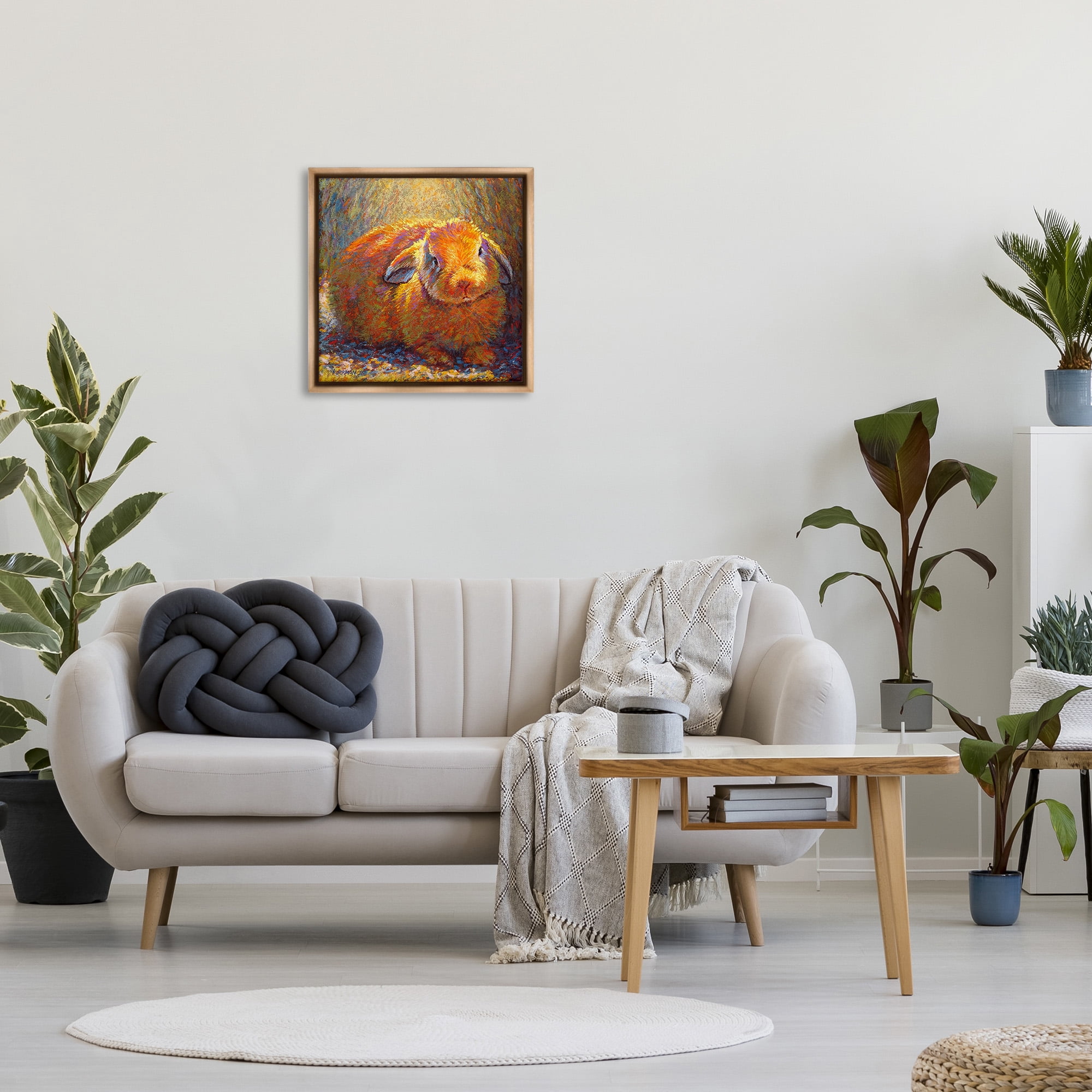 Stupell Industries Abstract Rabbit in Nature Animals & Insects Painting Brown Floater Framed Canvas Art Print Wall Art, 25 x 25
