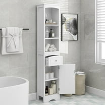 Ktaxon Freestanding Tall Bathroom Storage Cabinet Linen Tower with Drawer, Door, Open and Concealed Shelves for Living Room Laundry room Bedroom, White