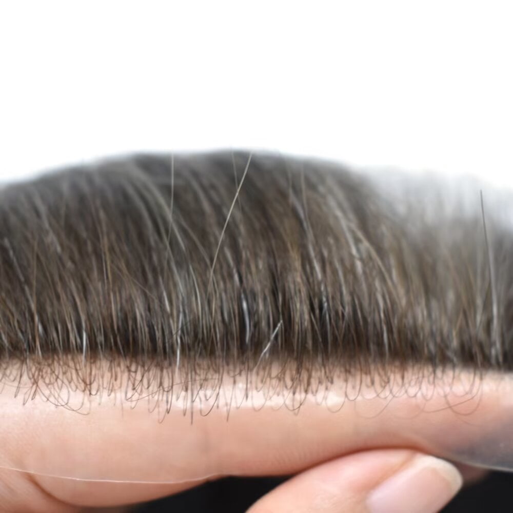 LYRICAL HAIR Toupee for Men 0.04-0.06mm Ultra Thin Skin Mens Toupee Hairpiece Human Hair Replacement Systems All V-Looped PU Toupee Hair for Men Natural Hairline Mens Hair Wig Units