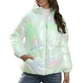 thumbnail image 2 of fartey Puffer Jacket Womens Shiny Full Zip Padded Outwear Long Sleeve Stand Collar Fall Winter Down Coat Top, 2 of 6