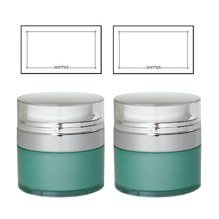 Teal Blue Airless Refillable Jar 1 oz / 30 ml (2 pack) + Labels - keeps out bacteria and air changing oxidation from your skin care products - durable, leak proof, and shatterproof for home or