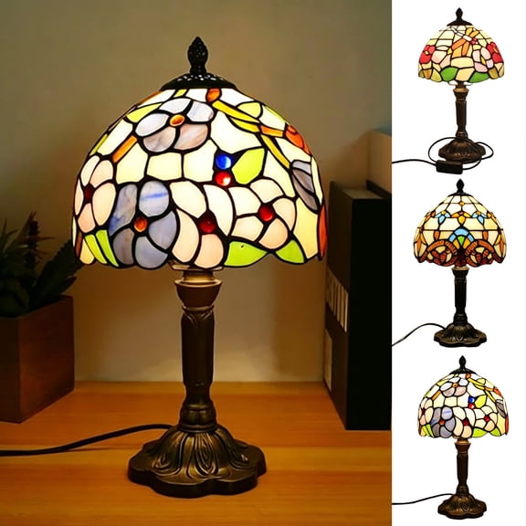 Small Table Lamp for Bedroom - Eye-Caring Bedside Stained Glass Lamp Study with Soft Light for Living Room Wedding Festive Home Decor Gift (14.2"H)