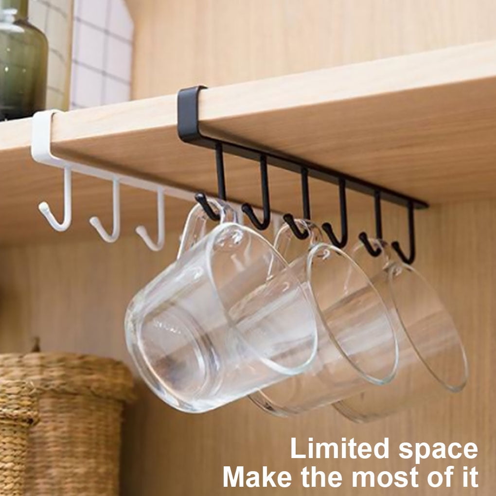 Cup Hook Under Cabinet 6 Hooks Coffee Mug Holder Nail Free Hanger Kitchen Hanging Storage Rack White Maoww Walmart