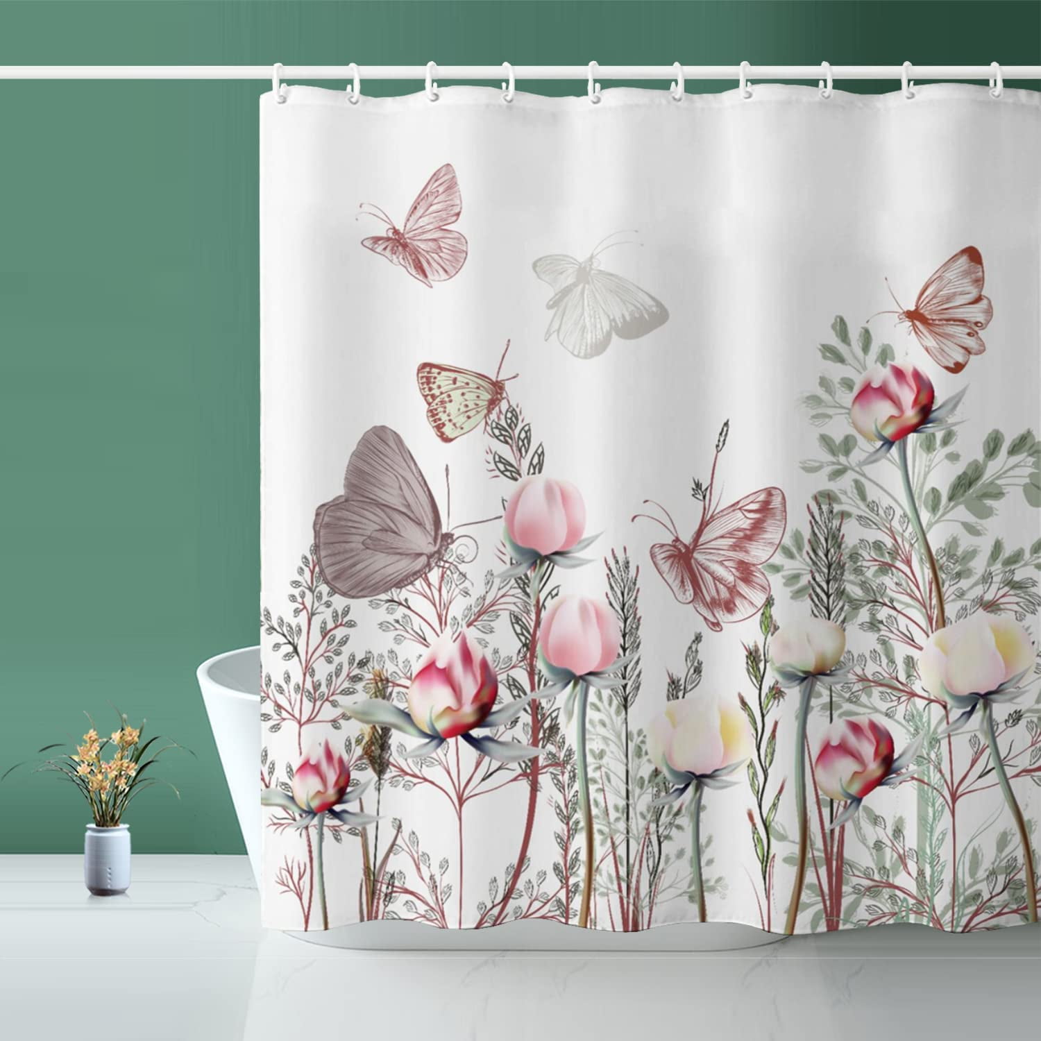 Shower Curtain, Fabric Shower Curtain Pink Butterfly Shower Curtain