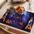 thumbnail image 3 of Halloween Placemats Set of 6, Horror Pumpkins Halloween Dark Castle Purple Washable Wipeable Table Mats for Dining Tables, Indoor Outdoor Kitchen Place Mats for Holiday Party Table Decor, 3 of 9