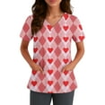 thumbnail image 2 of Garbnen S-5XL Valentine Day Scrubs for Women Short Sleeve V Neck Love Heart Pattern Nursing Uniforms for Women with Pocket Stretch Women Work Shirts, 2 of 5